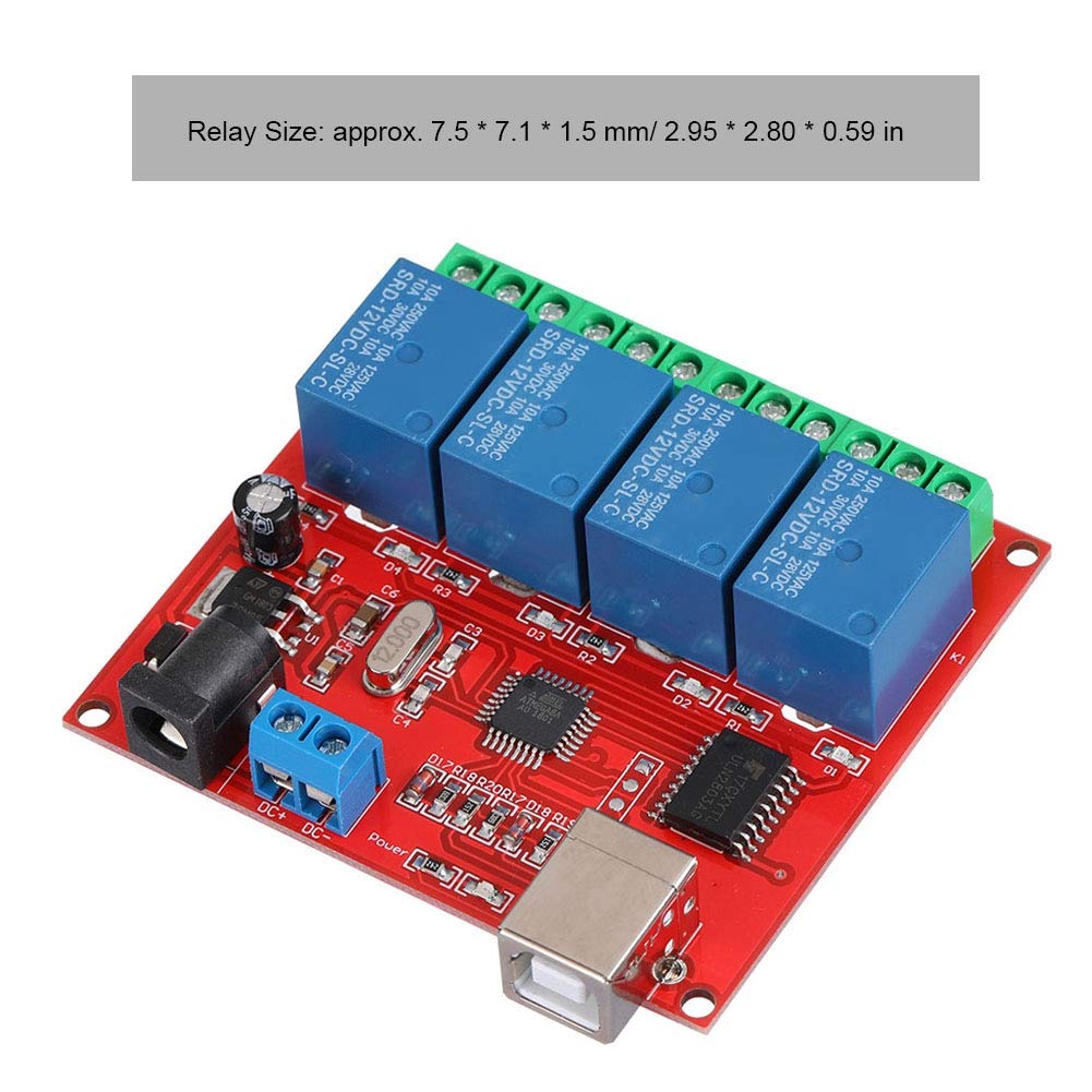 4-Channel 12V USB Control Switch Relay Module, Relay Board Computer Smart Switch Controller, PC Relay Module Expansion Board, Relay Board for Automation