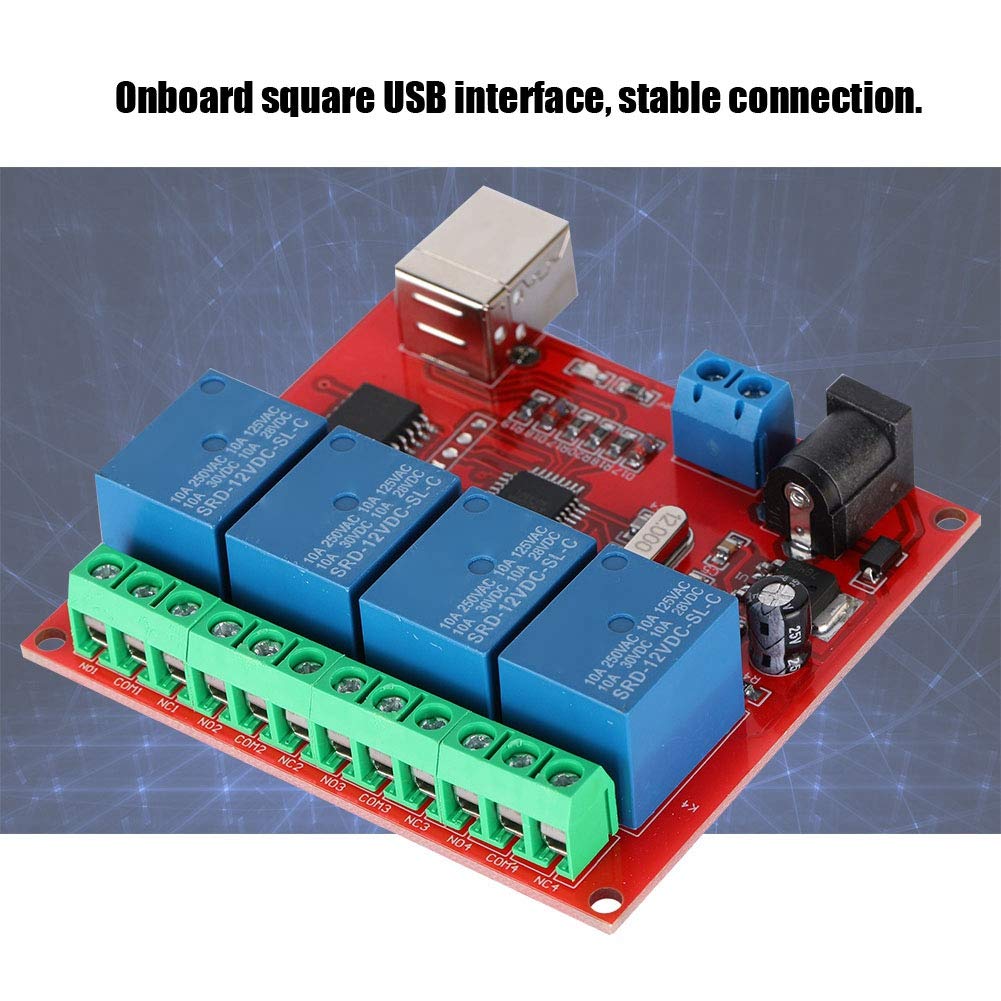 4-Channel 12V USB Control Switch Relay Module, Relay Board Computer Smart Switch Controller, PC Relay Module Expansion Board, Relay Board for Automation