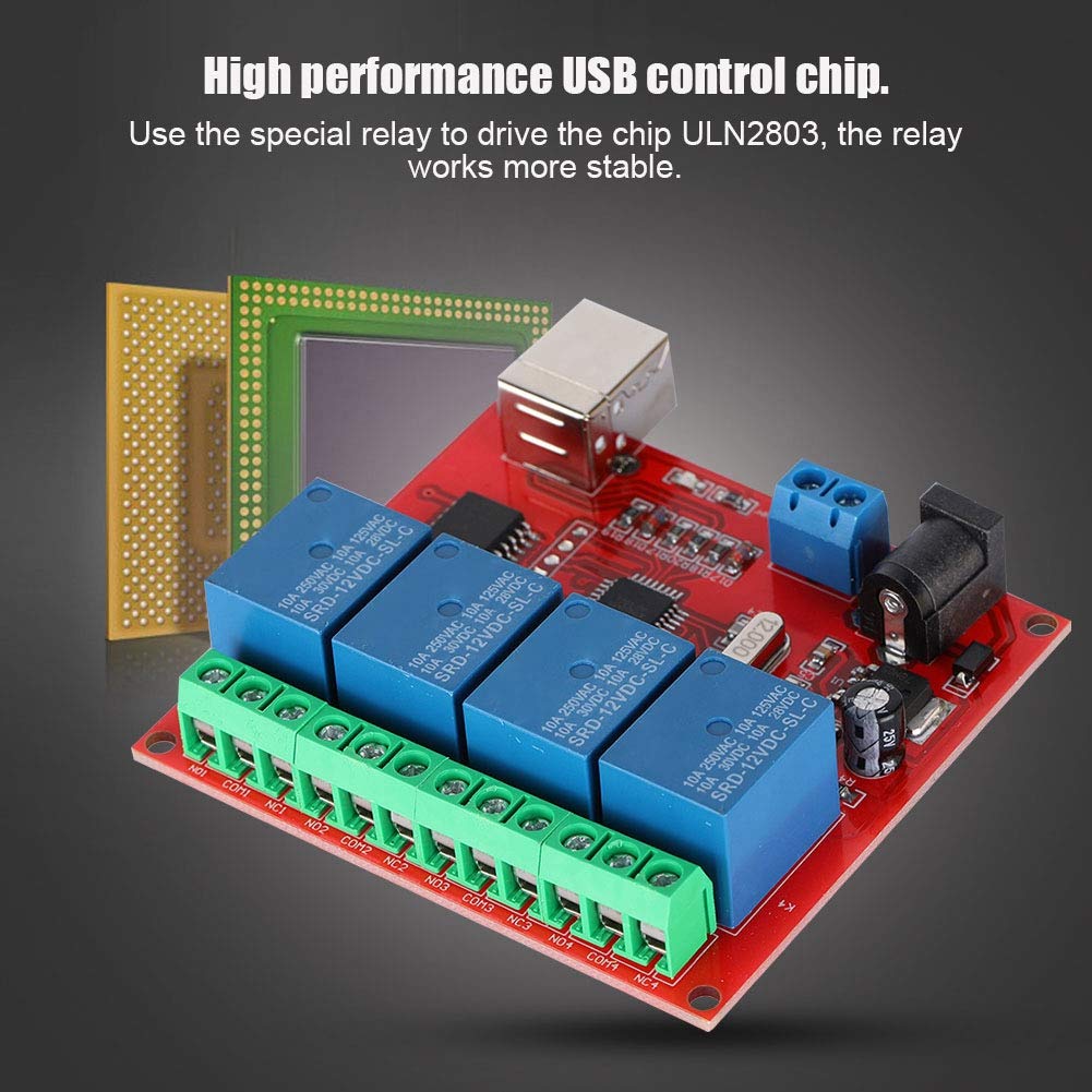 4-Channel 12V USB Control Switch Relay Module, Relay Board Computer Smart Switch Controller, PC Relay Module Expansion Board, Relay Board for Automation
