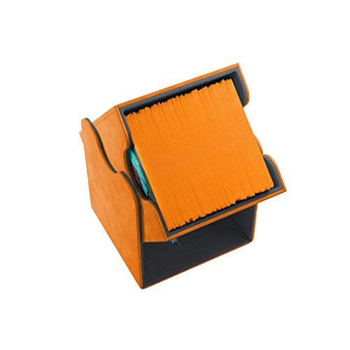 Gamegenic Squire 100+ Convertible Deck Box | Card Storage Box with Removable Cover | Holds 100 Double-Sleeved Cards | Premium Nexofyber Deck Box with Microfiber Inner Lining | Orange Color | Made