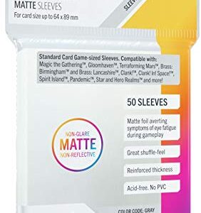 Matte Board Game Sleeves | Pack of 50 Matte Sleeves | 66 by 91 mm Card Sleeves Optimized for Use with Standard Card Games | Premium Card Protection | FFG Gray Color Code | Made by Gamegenic