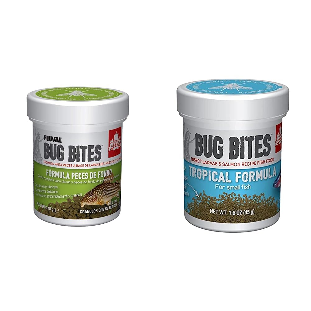 Fluval A6586 Bug Bites Bottom Feeder Granules 1.59 oz, Small to Medium Fish A6577 Bug Bites Tropical Fish Small Granules 1.59 oz, Small to Medium Fish