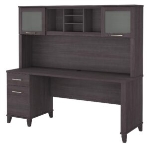 bush set018sg somerset 72-inch computer desk with drawers and hutch, storm gray