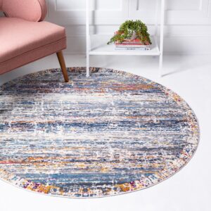 Rugs.com Malibu Collection Round Rug – 5 Ft Round Multi Low-Pile Rug Perfect for Kitchens, Dining Rooms