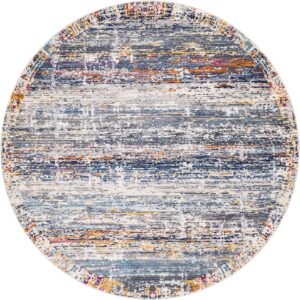 Rugs.com Malibu Collection Round Rug – 5 Ft Round Multi Low-Pile Rug Perfect for Kitchens, Dining Rooms