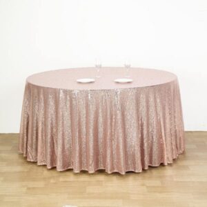 tableclothsfactory 132" wholesale premium table cover sparkly sequin round tablecloth for wedding banquet party home decor - rose gold