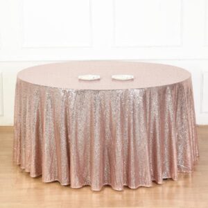 Tableclothsfactory 132" Wholesale Premium Table Cover Sparkly Sequin Round Tablecloth for Wedding Banquet Party Home Decor - Rose Gold