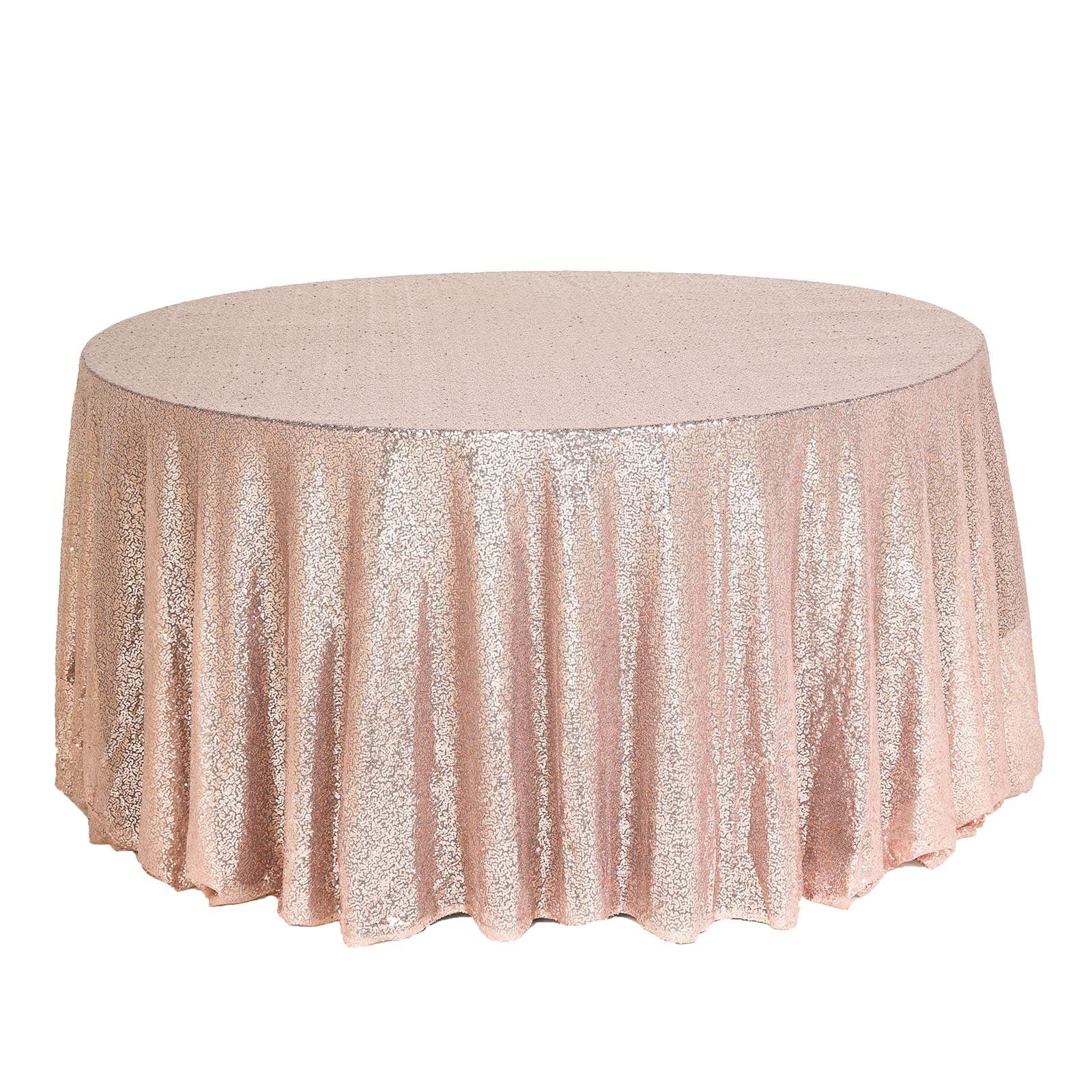 Tableclothsfactory 132" Wholesale Premium Table Cover Sparkly Sequin Round Tablecloth for Wedding Banquet Party Home Decor - Rose Gold