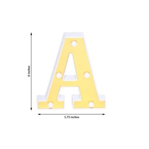 TABLECLOTHSFACTORY 6" 3D Gold Marquee Letters 5 LED Light Up Letters Warm White LED Letter Lights - A