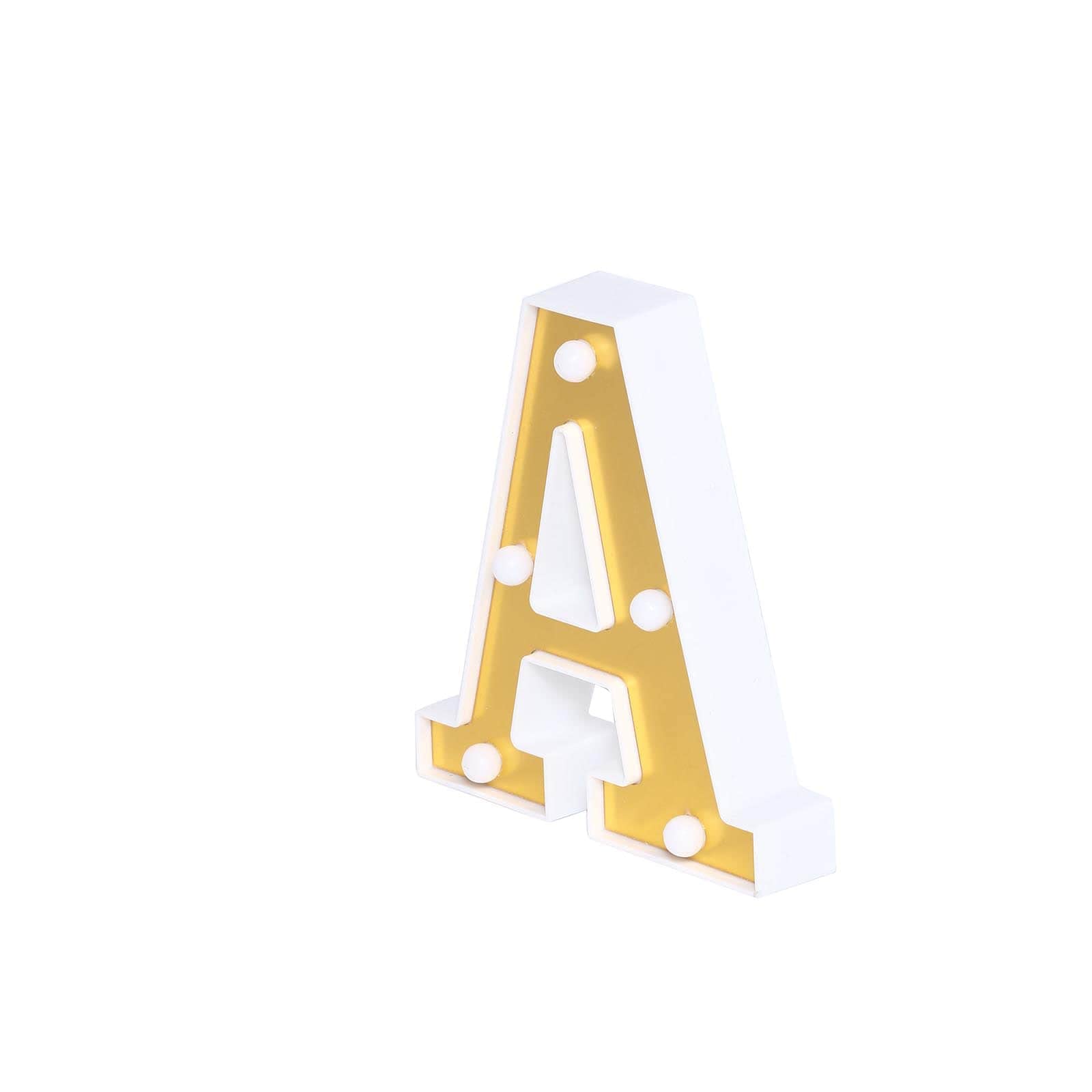 TABLECLOTHSFACTORY 6" 3D Gold Marquee Letters 5 LED Light Up Letters Warm White LED Letter Lights - A