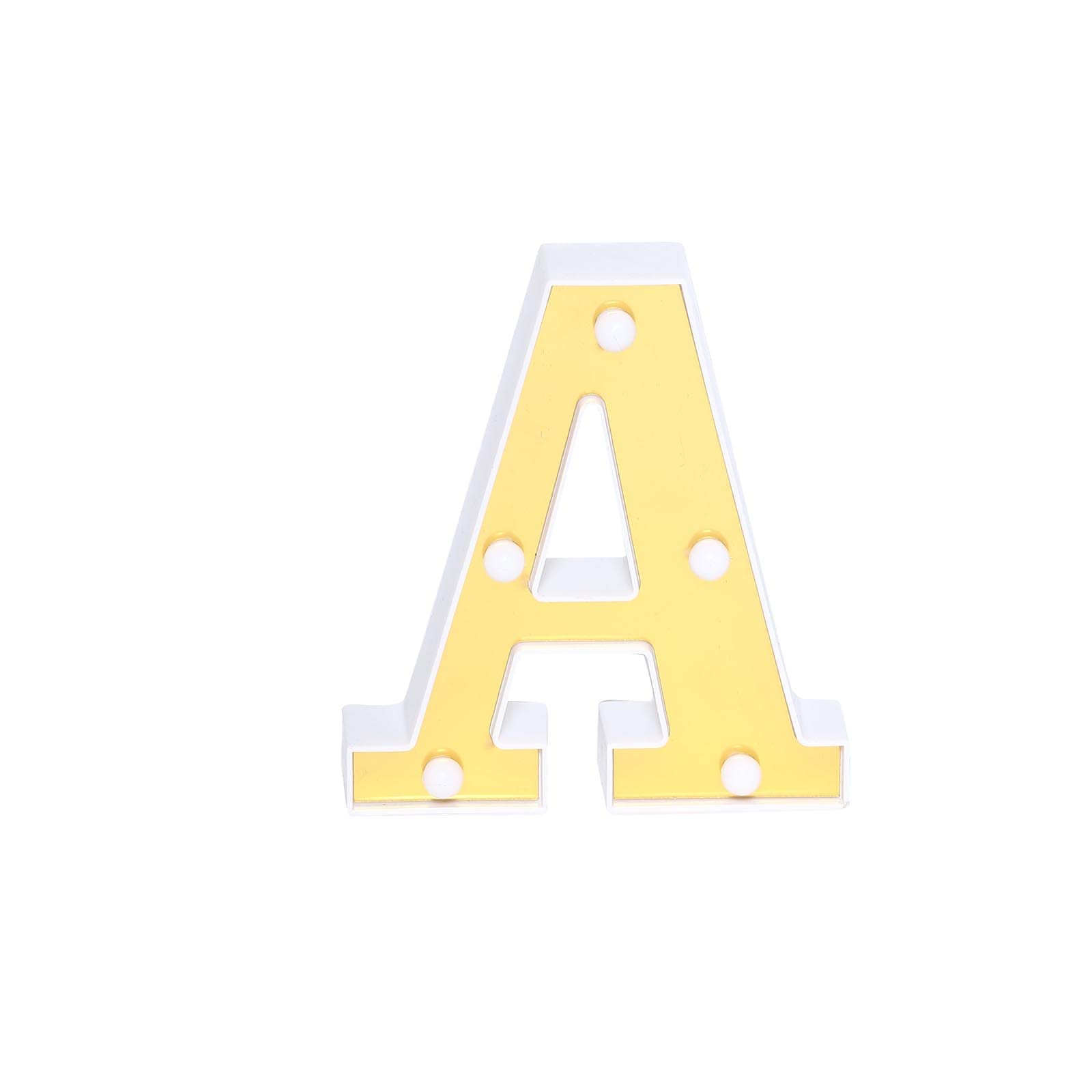 TABLECLOTHSFACTORY 6" 3D Gold Marquee Letters 5 LED Light Up Letters Warm White LED Letter Lights - A
