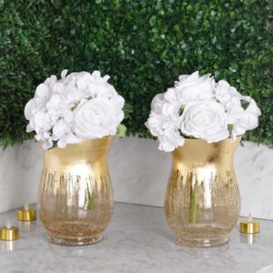 Tableclothsfactory Pack of 2 8" Tall Handmade Gold Foil Crackle Glass Vases Hurricane Candle Holders