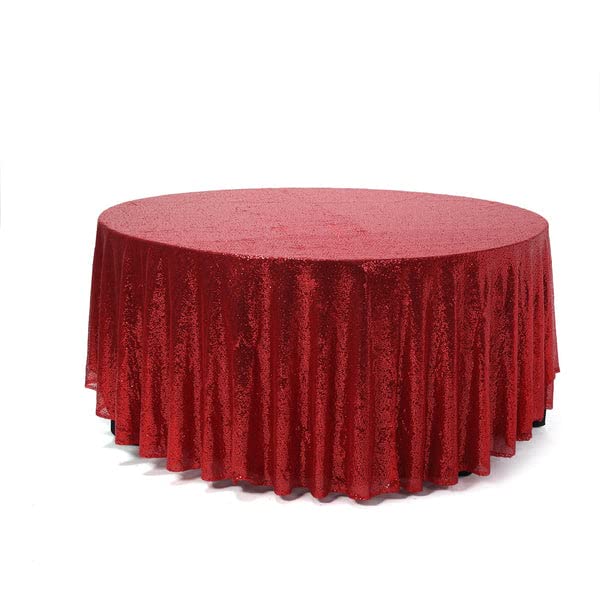 Tableclothsfactory 108" Wholesale Premium Red Table Cover Sparkly Sequin Round Tablecloth for Wedding Banquet Party Home Decor