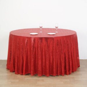 tableclothsfactory 132" wholesale premium table cover sparkly sequin round tablecloth for wedding banquet party home decor - red