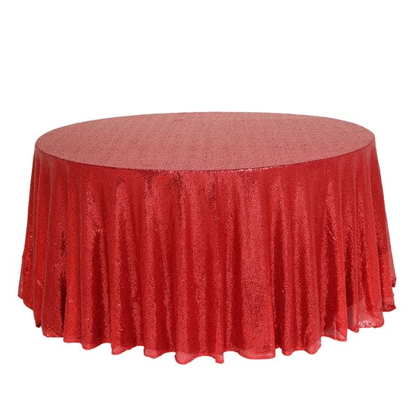 Tableclothsfactory 132" Wholesale Premium Table Cover Sparkly Sequin Round Tablecloth for Wedding Banquet Party Home Decor - Red