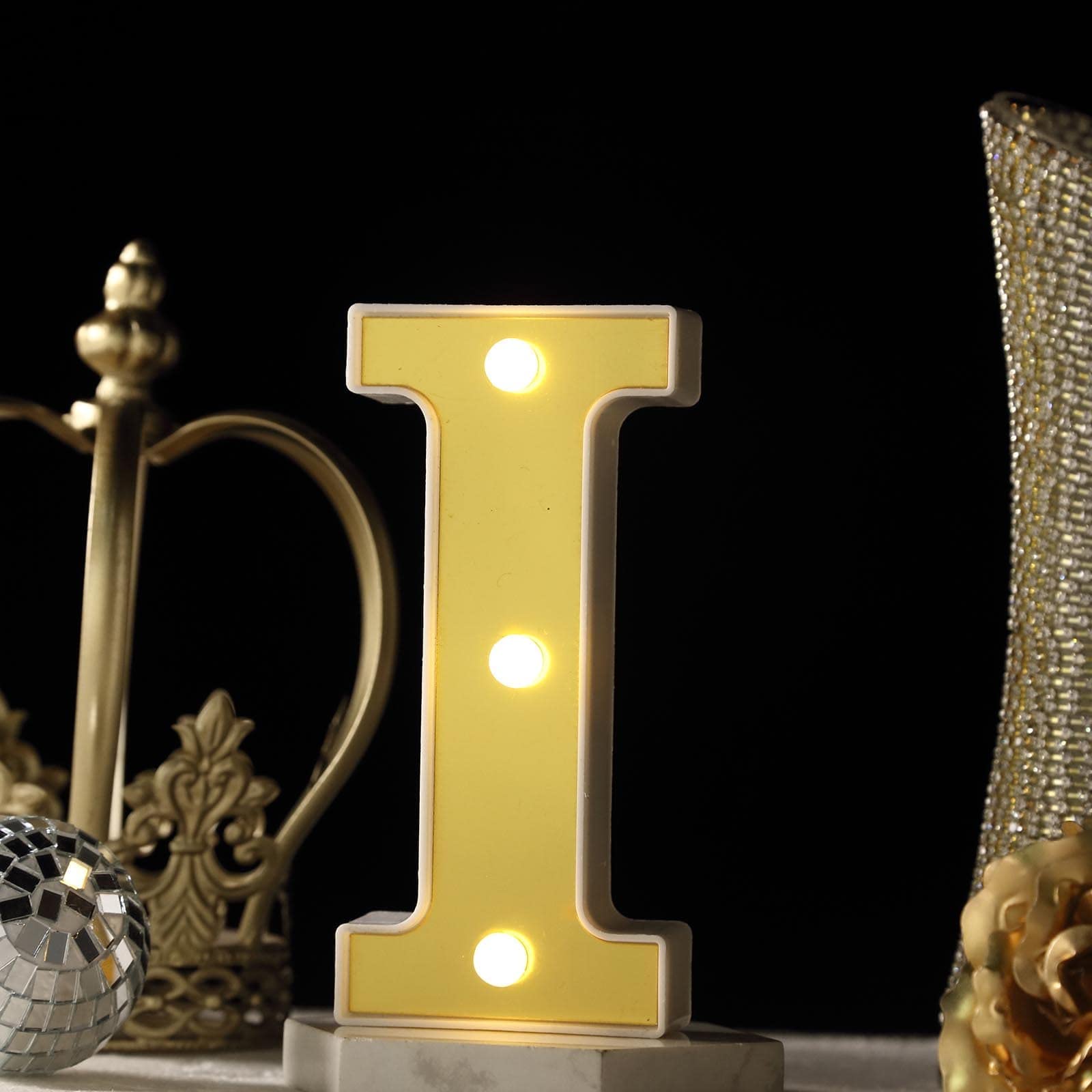 TABLECLOTHSFACTORY 6" 3D Gold Marquee Letters 5 LED Light Up Letters Warm White LED Letter Lights - I