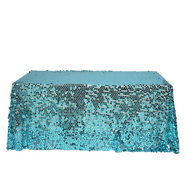 Tableclothsfactory 90X156 Turquoise Premium Big Payette Sparkly Sequin Rectangle Tablecloth for Wedding Party Kitchen Dining Catering