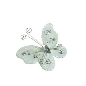 Tableclothsfactory 12 Pack White 2" Crystal Studded Organza Butterflies for Wedding Decorations