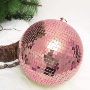 tableclothsfactory 2 pcs 9" rose gold glass mirror disco ball with hanging string christmas ornaments
