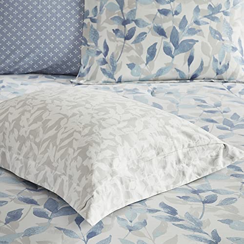 Madison Park Essentials Cozy Bed in a Bag Reversible Comforter with Complete Sheet Set - Modern Botanical Print All Season Cover, Shams, Decorative Pillow, King(104"x92"), Blue 8 Piece