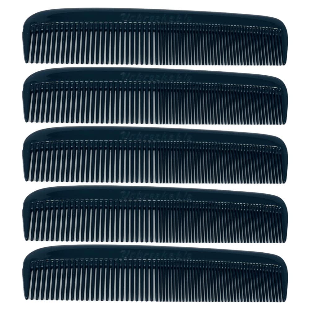 G.B.S (5 Pack) Pocket Comb Black Unbreakable Round Teeth Course Fine Pocket Beard & Mustache Combs for Men's Hair | Sideburns Travel-Friendly Symmetry, Friendly Birthday Gifts