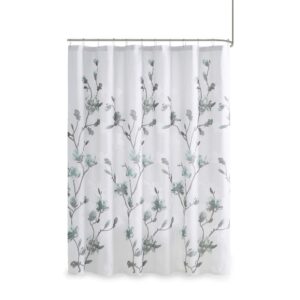 Madison Park Magnolia Shower Curtain, Luxurious Botanical Floral Print, Modern Serene Bathroom Décor, Machine Washable Bath Privacy Screen, 72x72, Aqua