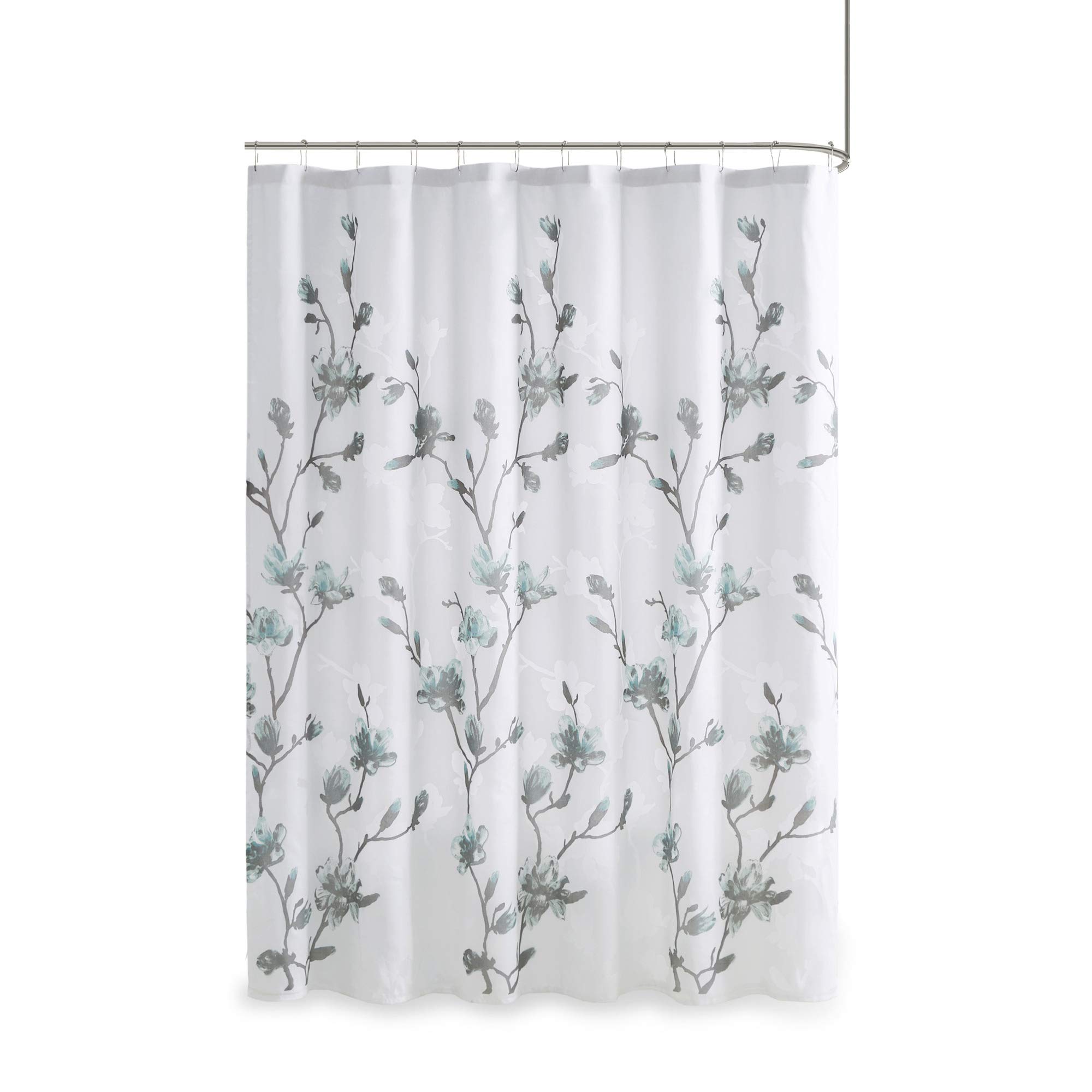 Madison Park Magnolia Shower Curtain, Luxurious Botanical Floral Print, Modern Serene Bathroom Décor, Machine Washable Bath Privacy Screen, 72x72, Aqua