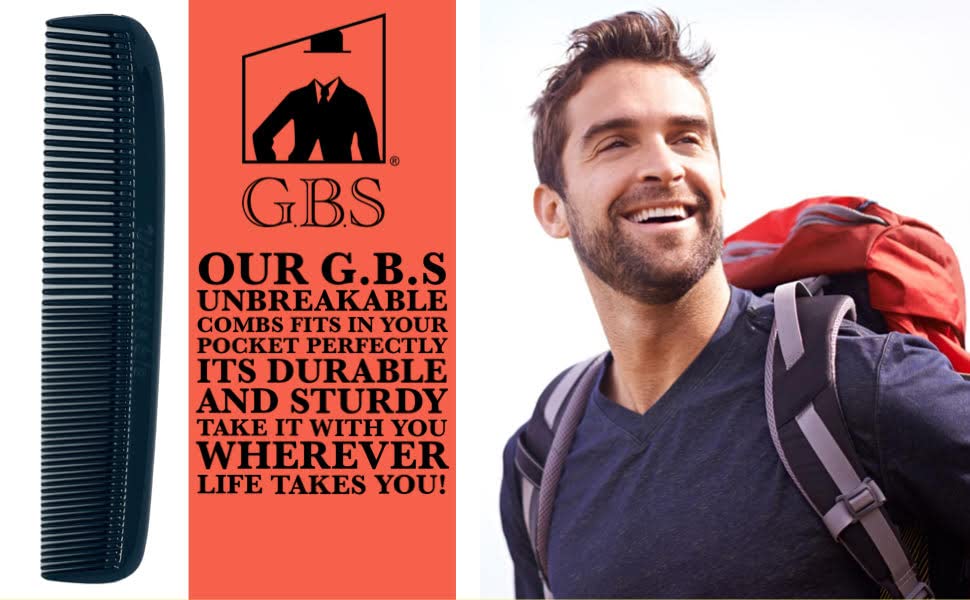 G.B.S (5 Pack) Pocket Comb Black Unbreakable Round Teeth Course Fine Pocket Beard & Mustache Combs for Men's Hair | Sideburns Travel-Friendly Symmetry, Friendly Birthday Gifts