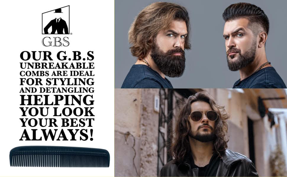 G.B.S (5 Pack) Pocket Comb Black Unbreakable Round Teeth Course Fine Pocket Beard & Mustache Combs for Men's Hair | Sideburns Travel-Friendly Symmetry, Friendly Birthday Gifts