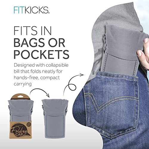 FITKICKS Folding Cap, Comfortable and Adjustable Ball Cap, UPF 50+ Sun Cap for Men and Women, Gray V2