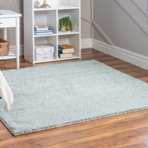 Rugs.com Soft Solid Shag Collection Runner Rug – 8 Ft Square Sage Green Shag Rug Perfect for Hallways, Entryways