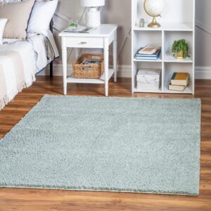 Rugs.com Soft Solid Shag Collection Runner Rug – 8 Ft Square Sage Green Shag Rug Perfect for Hallways, Entryways