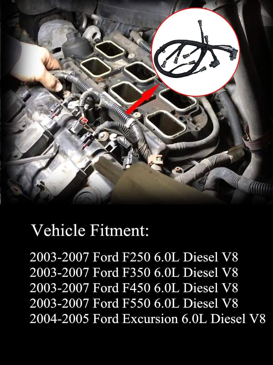 FICM Engine Fuel Injector Complete Wire Harness Compatible with for Ford Powerstroke 6.0L Diesel 2003, 2004, 2005, 2006, 2007 F250 F350 F450 F550 Excursion, Replacement# 5C3Z-9D930-A, 5C3Z9D930A