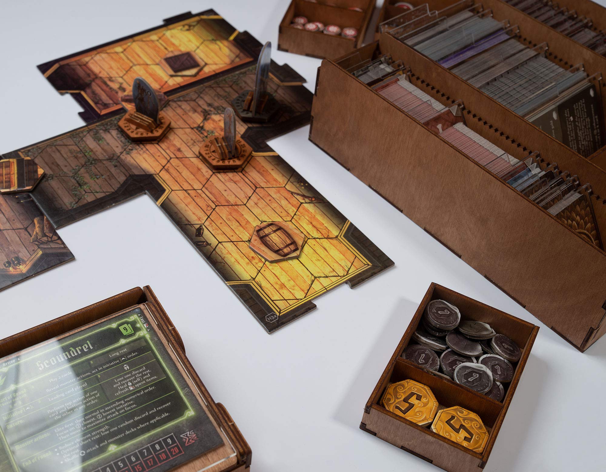 SMONEX Wooden Organizer and Four Player Boards Compatible with Gloomhaven Board Game - Box Suitable for Storage All Gloomhaven Expansions - Insert and Storage