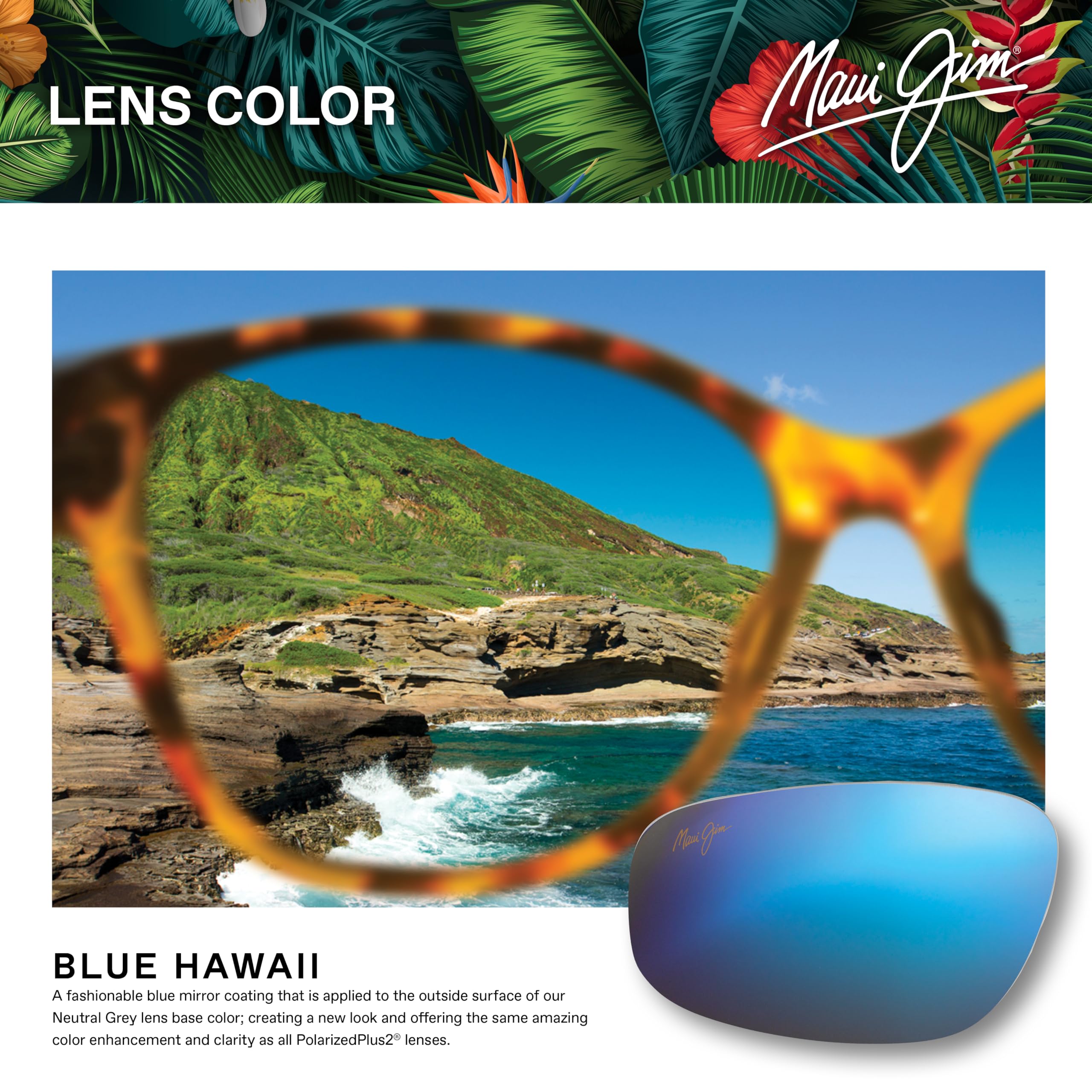 Maui Jim Men's and Women's Lele Kawa Polarized Classic Sunglasses, Dark Navy Stripe/Blue Hawaii, Medium