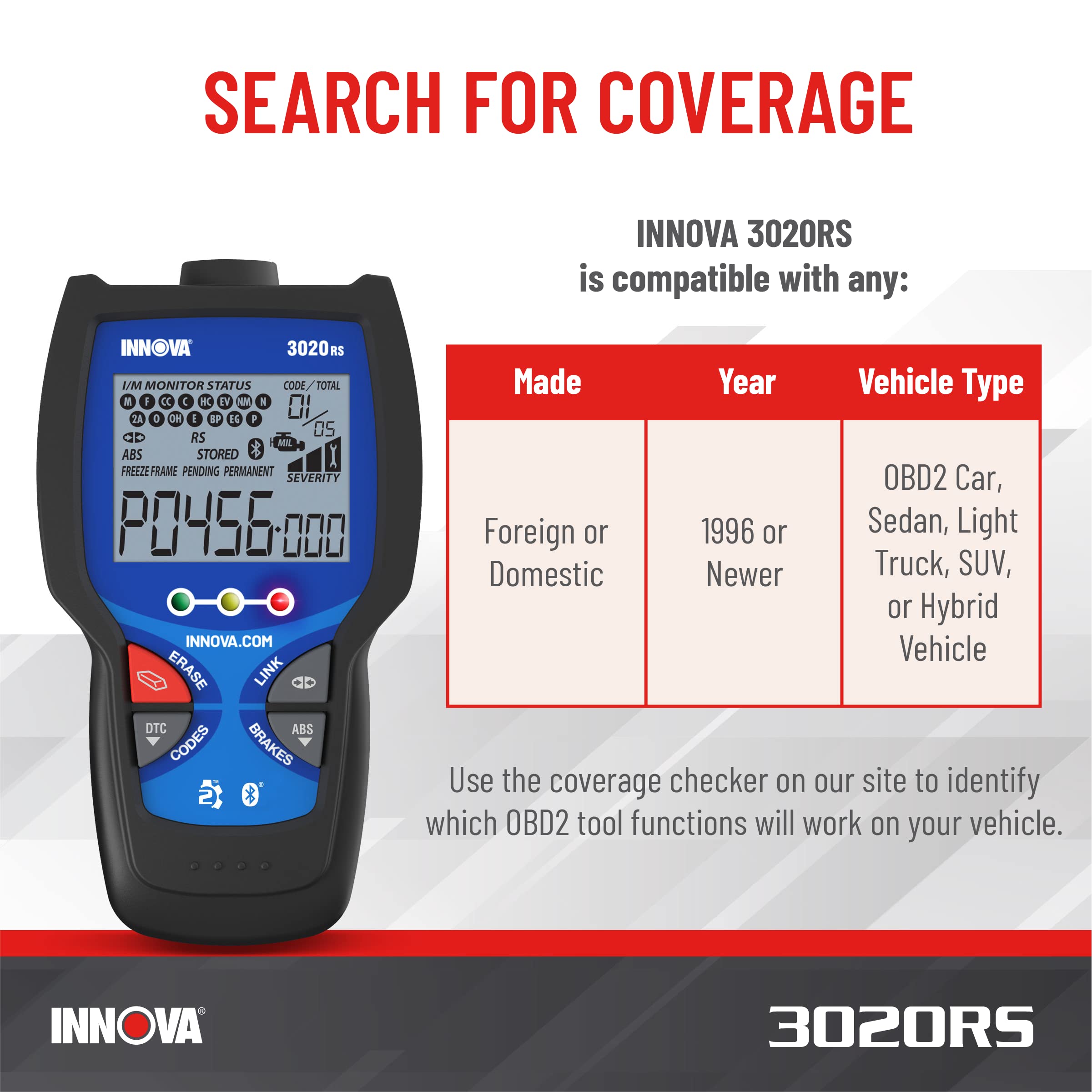 INNOVA 3020RS Fast & Easy-to-Use Check Engine Code Reader, OBD2 Scan tool for ABS Clear with Fix & Part Recommendations, Maintenance Schedules, & Free TSBs on iPhone & Android