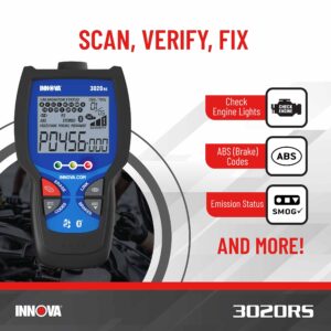 INNOVA 3020RS Fast & Easy-to-Use Check Engine Code Reader, OBD2 Scan tool for ABS Clear with Fix & Part Recommendations, Maintenance Schedules, & Free TSBs on iPhone & Android