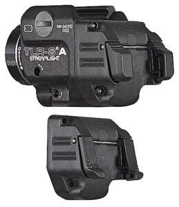 streamlight 69414 tlr-8a flex 500-lumen low profile pistol light with integrated red laser for select handguns, includes rear switch options, mounting kit, and keys, black