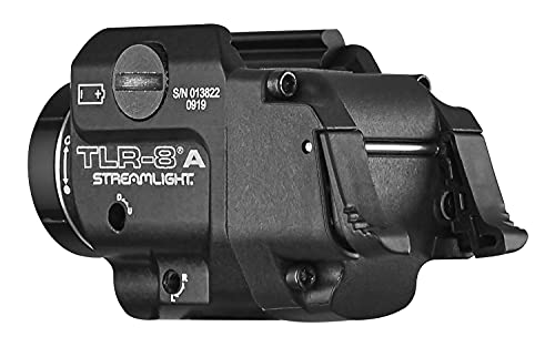 Streamlight 69414 TLR-8A Flex 500-Lumen Low Profile Pistol Light with Integrated Red Laser for Select Handguns, Includes Rear Switch Options, Mounting Kit, and Keys, Black