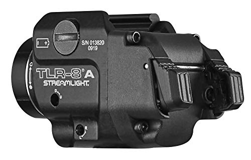 Streamlight 69414 TLR-8A Flex 500-Lumen Low Profile Pistol Light with Integrated Red Laser for Select Handguns, Includes Rear Switch Options, Mounting Kit, and Keys, Black