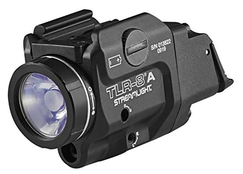 Streamlight 69414 TLR-8A Flex 500-Lumen Low Profile Pistol Light with Integrated Red Laser for Select Handguns, Includes Rear Switch Options, Mounting Kit, and Keys, Black