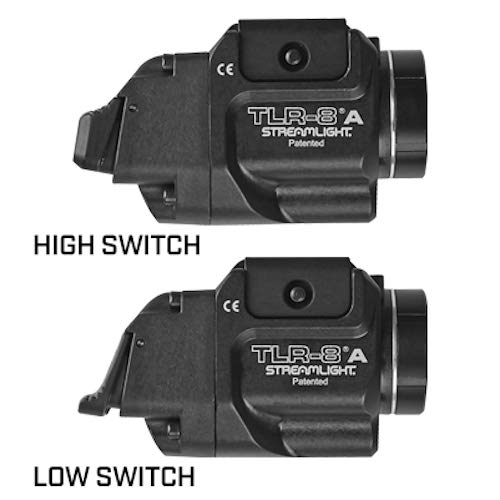 Streamlight 69414 TLR-8A Flex 500-Lumen Low Profile Pistol Light with Integrated Red Laser for Select Handguns, Includes Rear Switch Options, Mounting Kit, and Keys, Black