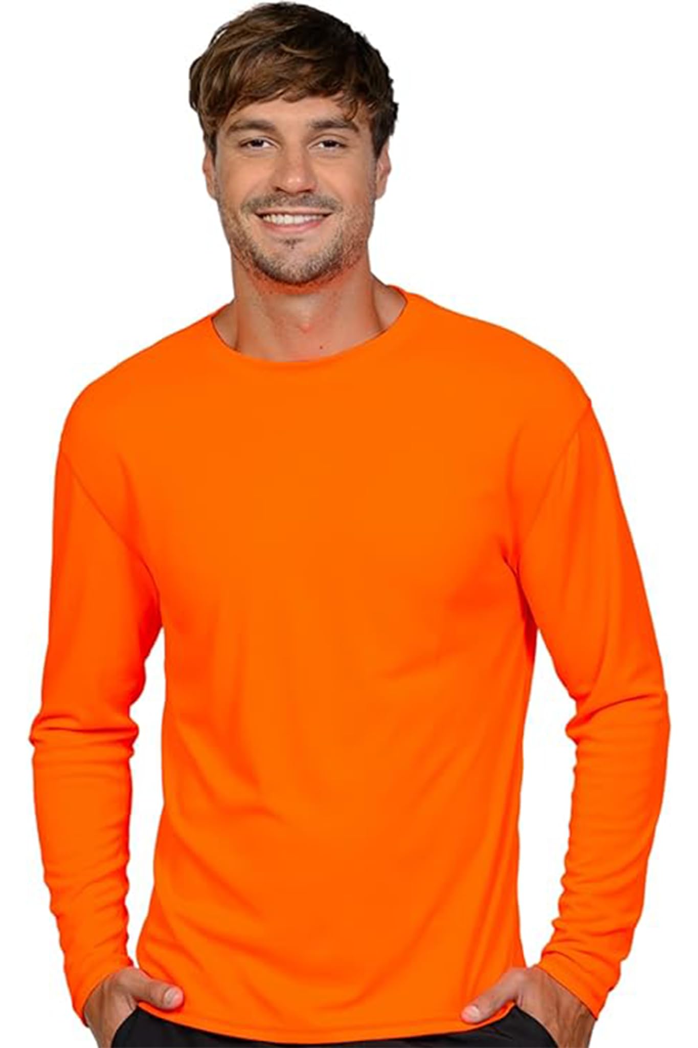 INGEAR Rash Guard Long Sleeve Swim Shirt for Men UPF 50+ Sun Protection, Quick Dry, Moisture Wicking, Light Weight, Long Sleeves Shirt for Outdoor Sports (Neon Orange, 3X)