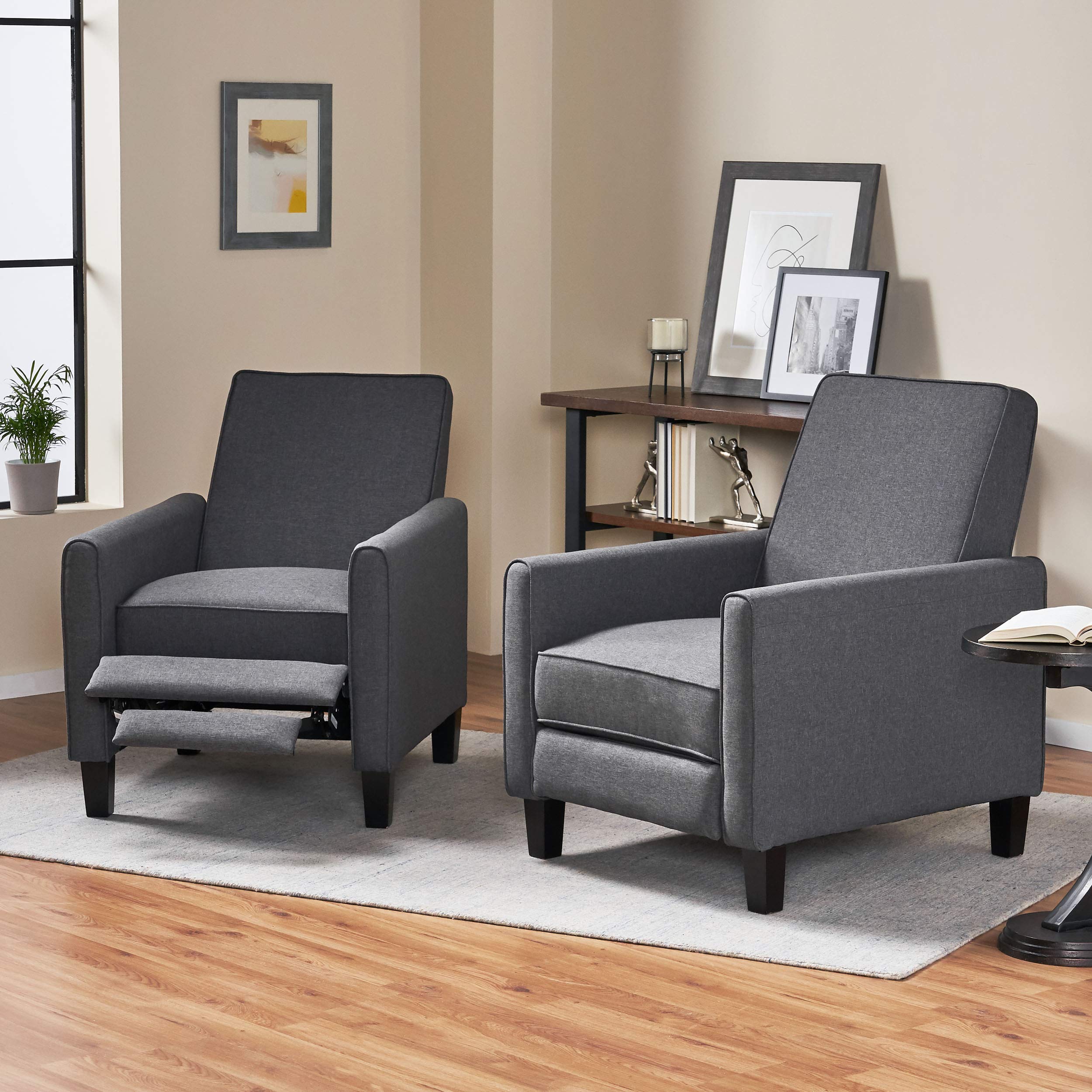 Christopher Knight Home Emmie Fabric Recliner (Set of 2), Smoke, Dark Brown