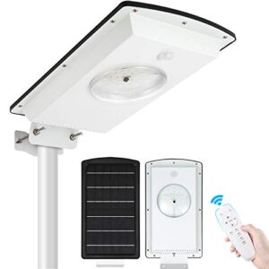 sunbonar solar street lights outdoor motion sensor, dimmable & cool white(6000k) & warm white(3000k) & timer, dusk to dawn aluminum solar flood light with remote for driveway path garden parking lot