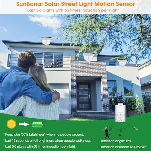 SunBonar Solar Street Lights Outdoor Motion Sensor, Dimmable & Cool White(6000K) & Warm White(3000K) & Timer, Dusk to Dawn Aluminum Solar Flood Light with Remote for Driveway Path Garden Parking Lot