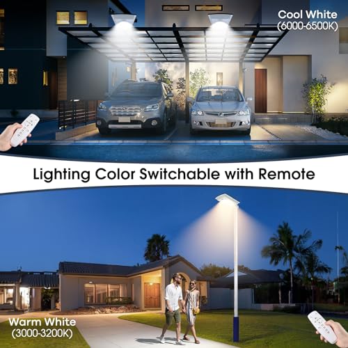 SunBonar Solar Street Lights Outdoor Motion Sensor, Dimmable & Cool White(6000K) & Warm White(3000K) & Timer, Dusk to Dawn Aluminum Solar Flood Light with Remote for Driveway Path Garden Parking Lot