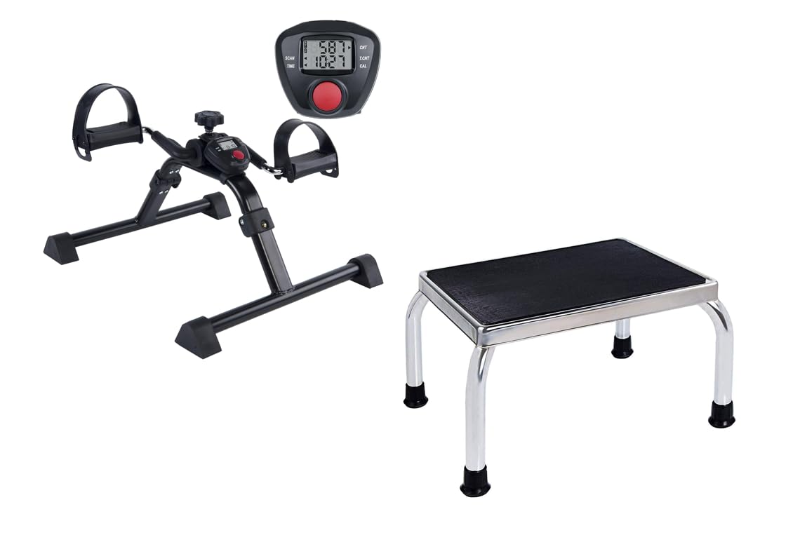 Vaunn Medical Electronic Pedal Exerciser and Foot Step Stool Bundle