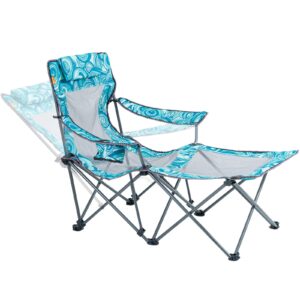 armor castle portable camping chairs for adults with footrest mesh folding recliner with adjustable cup holder and detachable pillow, heavy support 300lbs, blue