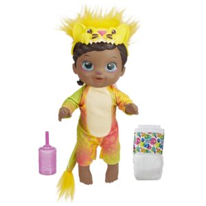 baby alive rainbow wildcats doll, lion, accessories, drinks, wets, lion toy for kids ages 3 years and up, black hair